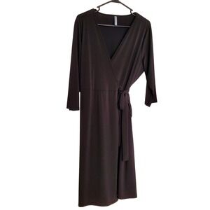PIPHANY Womens Black Wrap Dress Size 2X 3/4 Sleeve Tie Waist